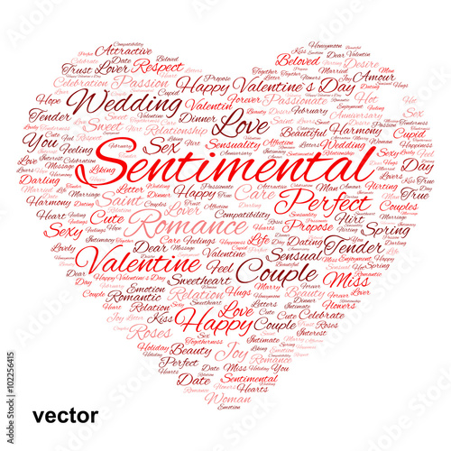 Vector conceptual Valentine heart word cloud