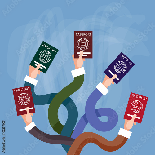 Hands Holding Passport International Travel Document Flat Vector Illustration