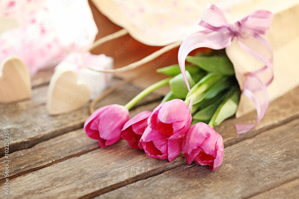 Beautiful romantic composition with flowers. St. Valentines Day background