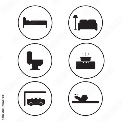 Easy icon rooms in the house.