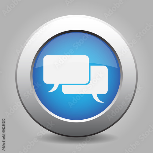 blue metal button with speech bubbles