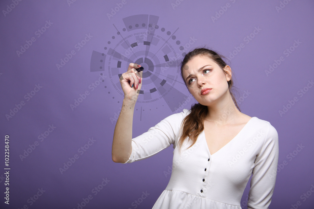 Future technology. Woman working with futuristic interface Future technology. Woman working with futuristic interface