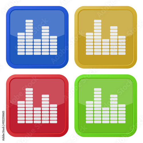 set of four square icons with equalizer