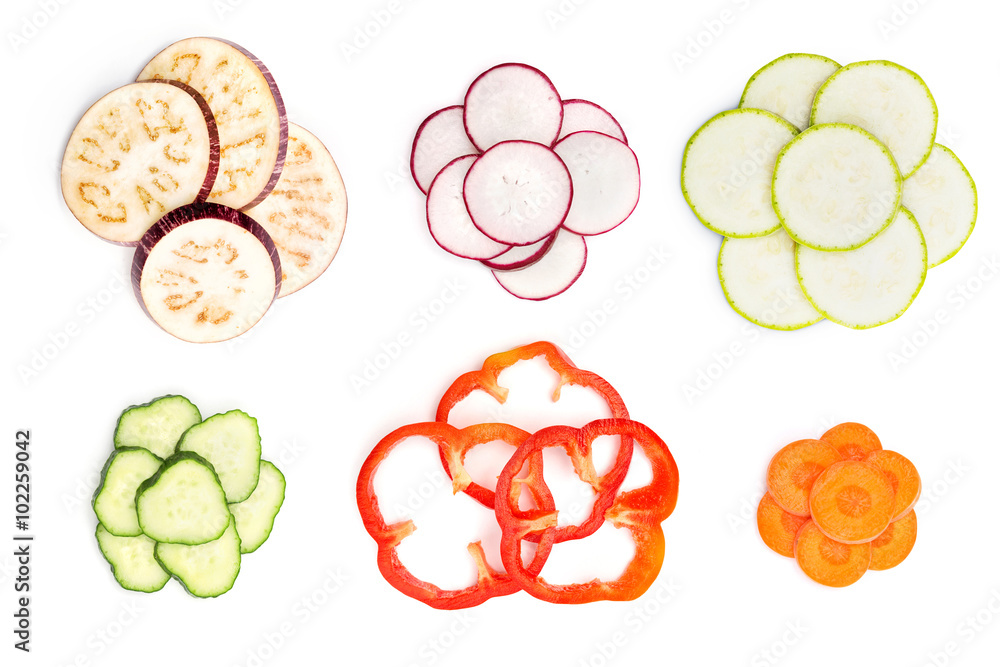 Set of sliced vegetables Set of sliced vegetables