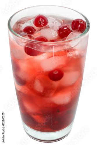 Cocktail with cranberry juice and ice cubes