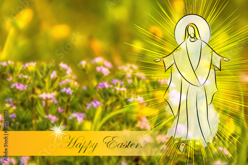 Canvas Print Happy Easter greeting card with Risen Lord Jesus Christ