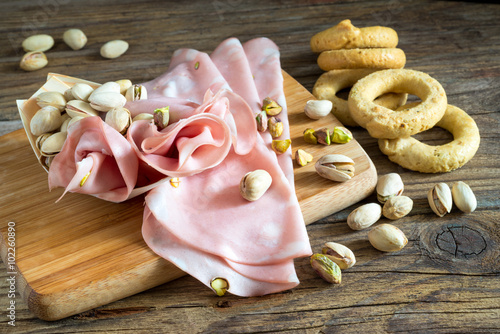 mortadella and pistachios