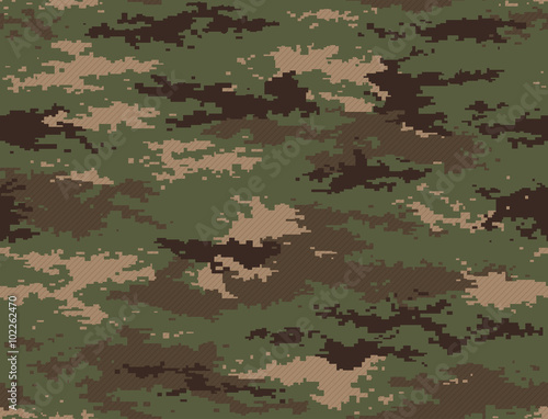 Digital pixel camouflage green seamless pattern