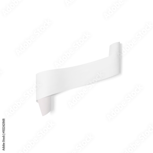 Gray paper banner, vector ribbon with shadow isolated on white