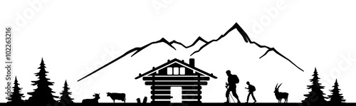 Silhouette Berge Hütte