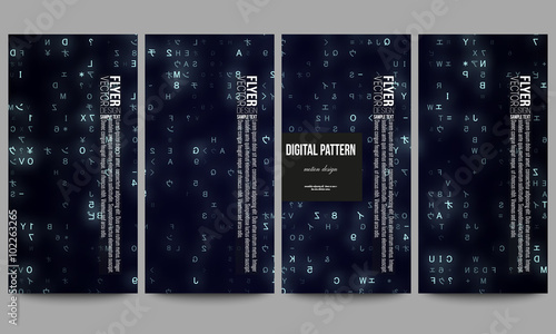 Set of modern flyers. Virtual reality, abstract technology background with blue symbols, vector illustration.