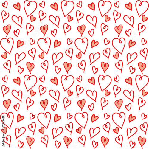 Cute seamless pattern with hand-drawn hearts. Valentine's Day background