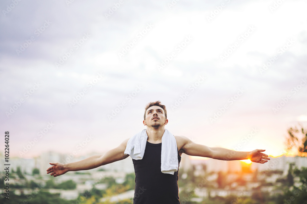 Jogger resting after running Jogger resting after running