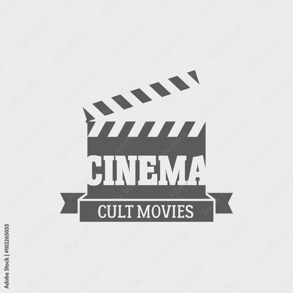 Vector cinema cult movies logotype or label design template with movie clapping board.