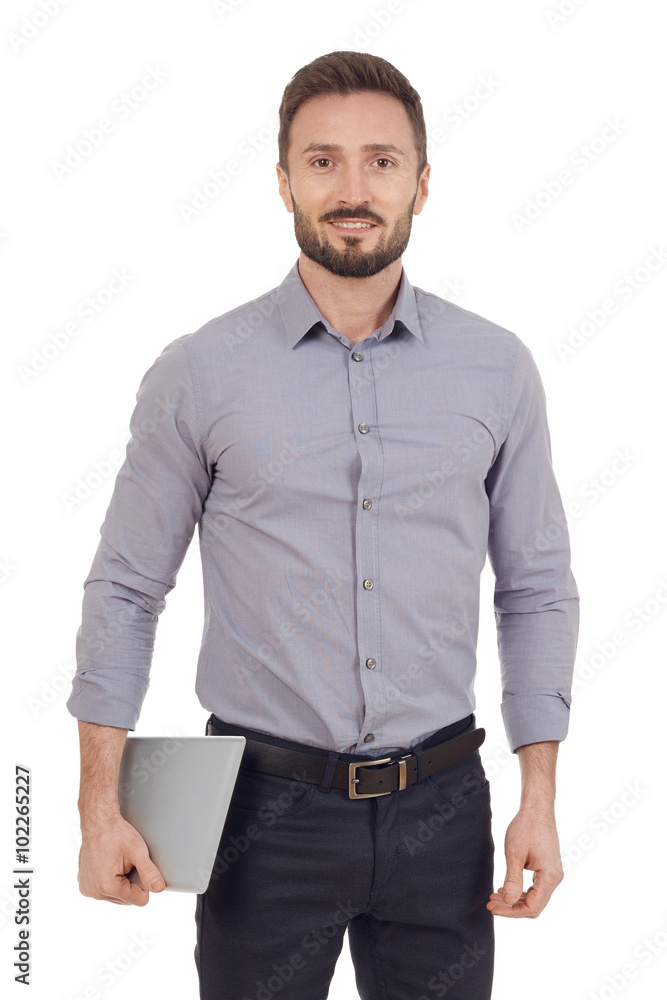 Businessman carying a digital tablet Businessman carying a digital tablet