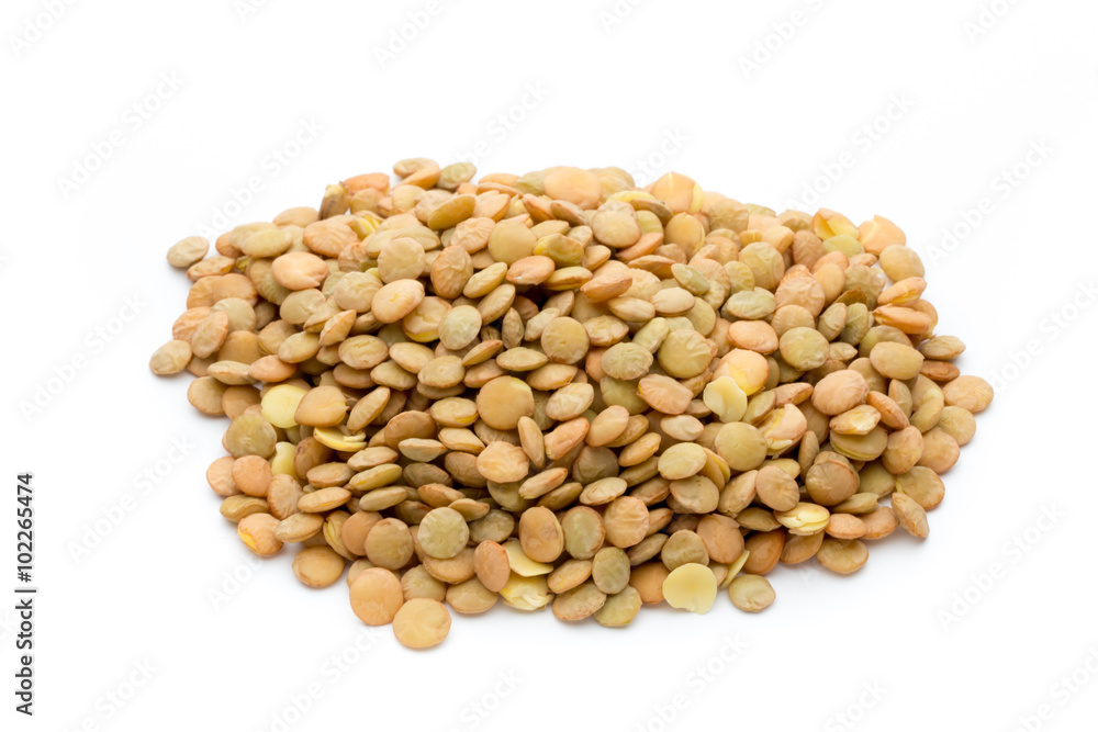 Lentils isolated on white background.Macro shot Lentils isolated on white background.Macro shot