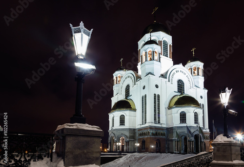 EKATERINBURG RUSSIA - FEBRUARY 07,2016: temple on the blood Ekaterinburg frosty winter night