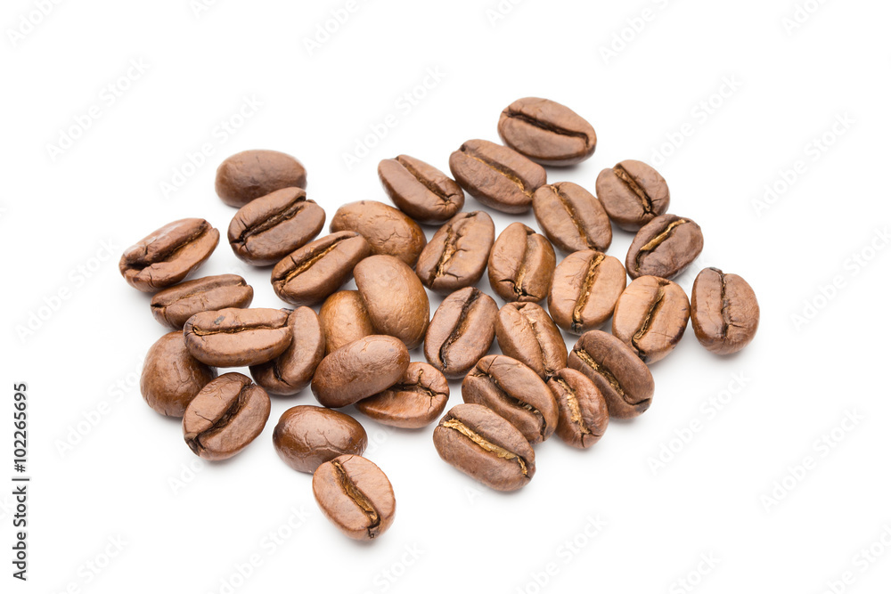 Coffee beans isolated on white background, closeup, macro Coffee beans isolated on white background, closeup, macro