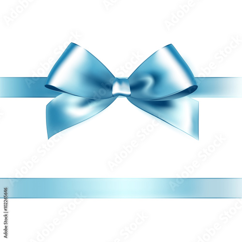 Shiny light blue satin ribbon on white background