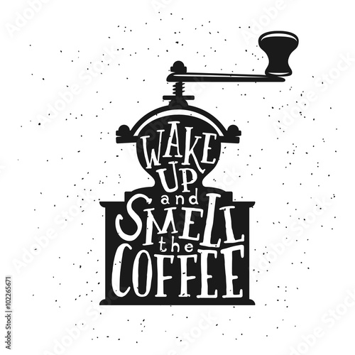Plakat Kawa powiązana rocznik wektorowa ilustracja z wycena. Obudź się i poczuj zapach kawy.