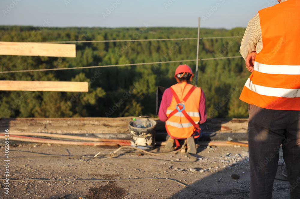 Repair work on the bridge over the river. Repair work on the bridge over the river.