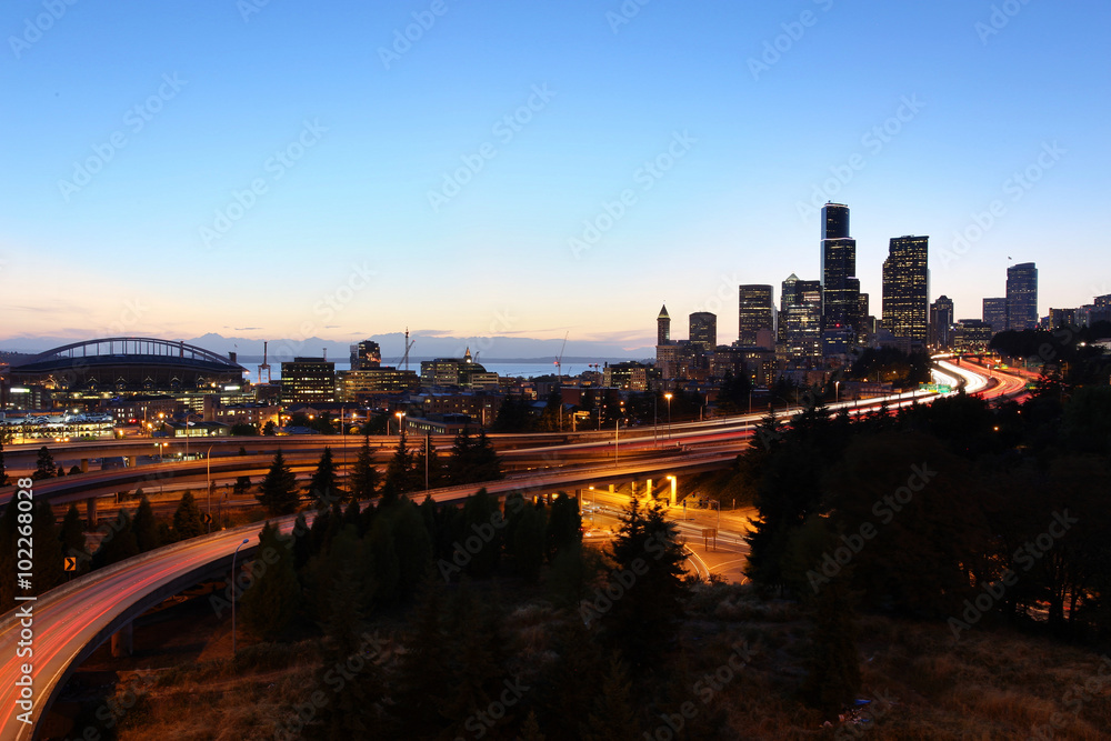 Seattle Cityscape at Dust, Washington