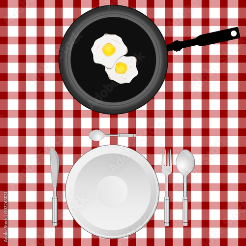  tablecloth illustration with egg and plate
