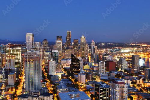 Seattle Aerial Skyline at Dusk