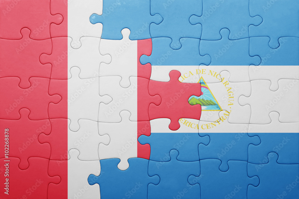 puzzle with the national flag of nicaragua and peru puzzle with the national flag of nicaragua and peru