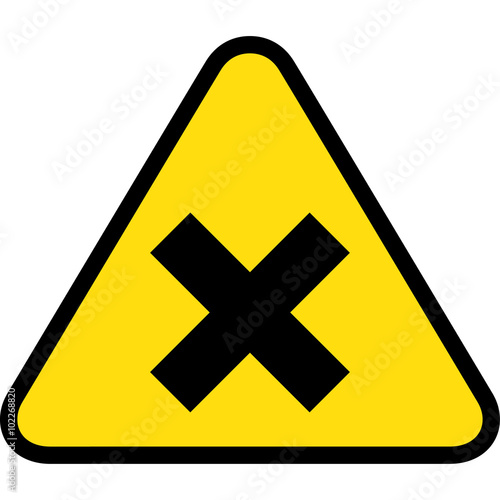 yellow triangle sign board, close, X