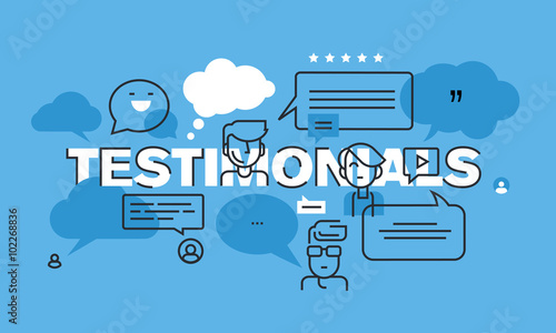 Modern thin line design concept for testimonials website banner. Vector illustration concept for ratings and advertising of products and services, company or product presentation.