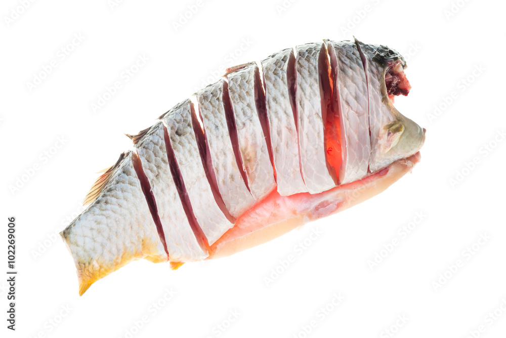 Grass carp meat isolated white background Grass carp meat isolated white background