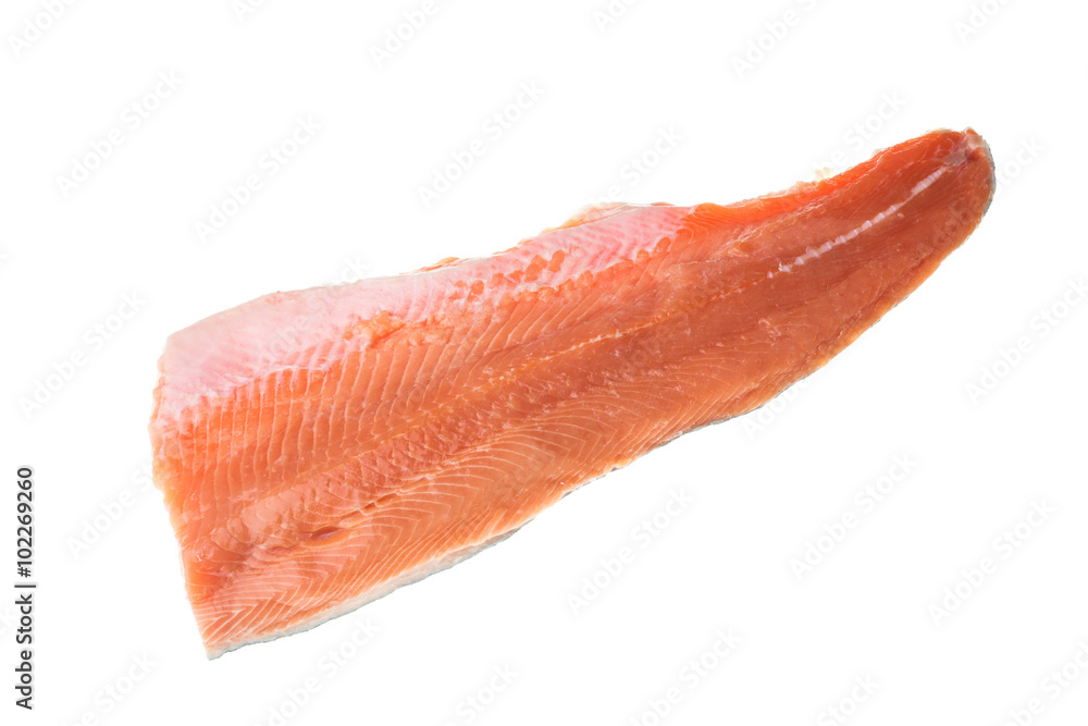 Fresh red fish salmon fillet over white Fresh red fish salmon fillet over white
