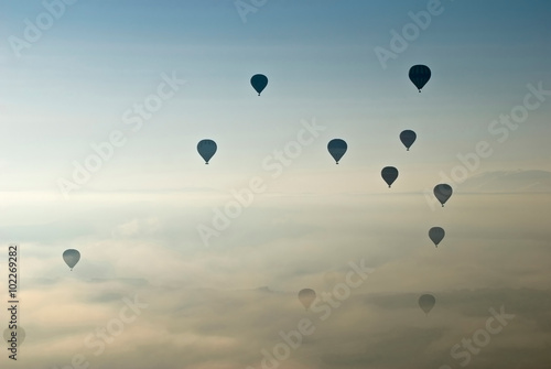Hot Air Ballons flying on the sky of Cappadocia.Turkey.