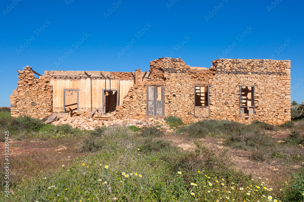Stone ruin building in the countryside of Fuerteventura