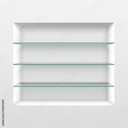 Vector Empty Glass Shelf Shelves Isolated on Wall Background