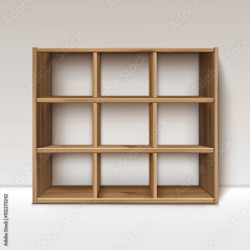 Vector Empty Wooden Wood Shelf Shelves Isolated on Wall Background