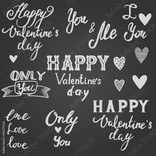 Valentines day chalk calligraphy lettering set © happiestsim