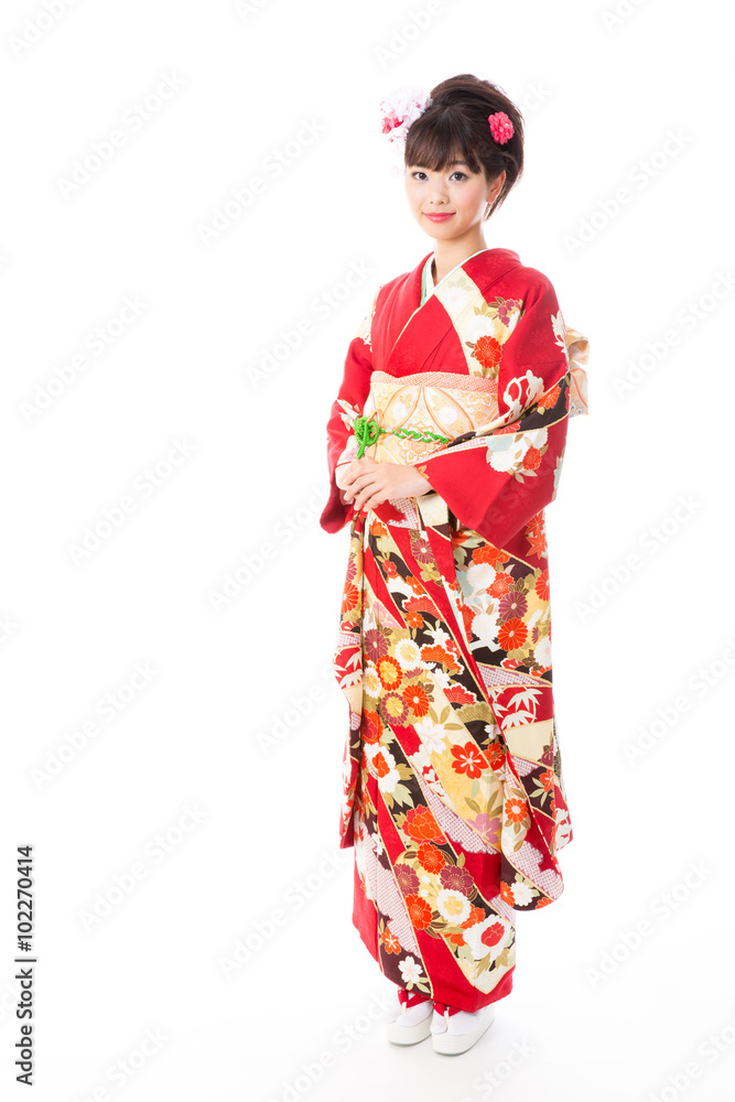 attractive asian woman wearing kimono isolated on white background attractive asian woman wearing kimono isolated on white background