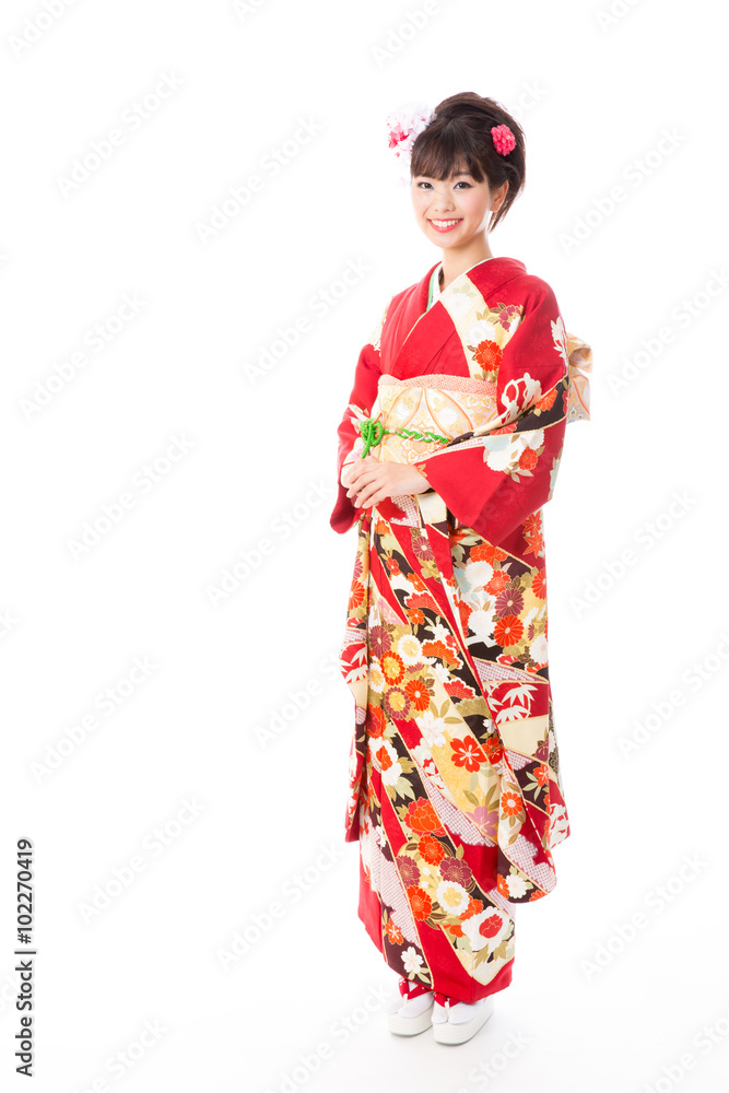 attractive asian woman wearing kimono isolated on white background attractive asian woman wearing kimono isolated on white background