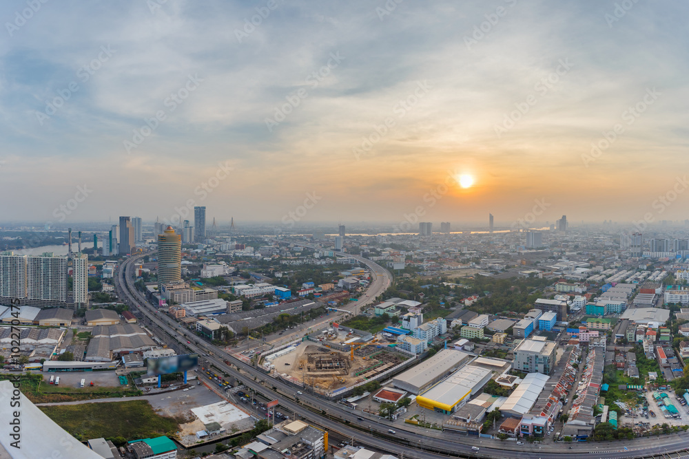 Bangkok Cityscape, Business district with high building at dusk