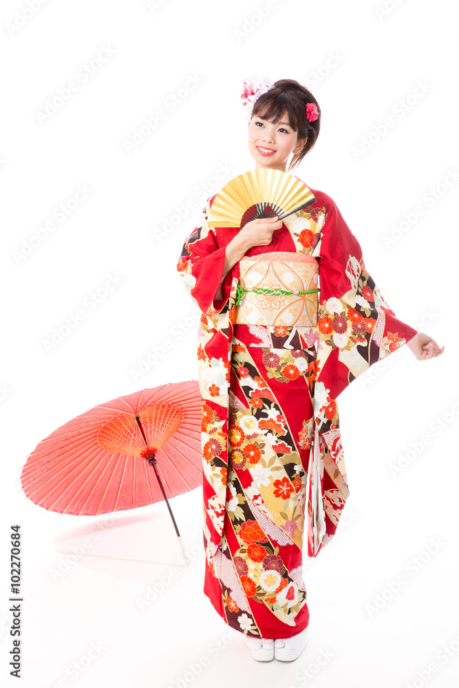 attractive asian woman wearing kimono isolated on white background attractive asian woman wearing kimono isolated on white background