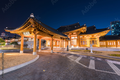 Incheon,Traditional Korean style architecture at night in Incheo © CJ Nattanai