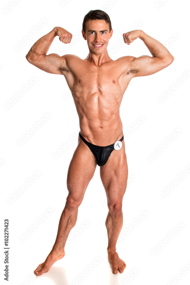 Bodybuilder Posing on White