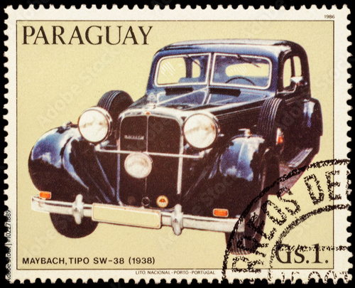 Old car Maybach SW-38 (1938) on postage stamp photo