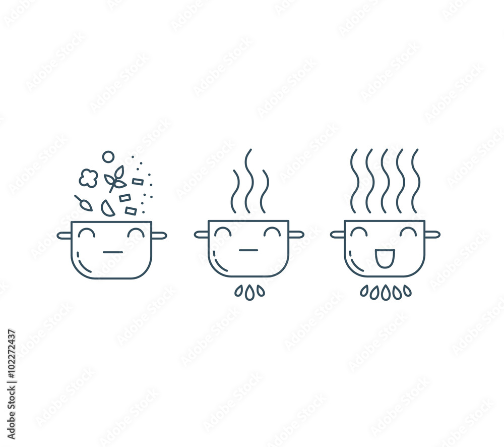 Cute Pot line icons