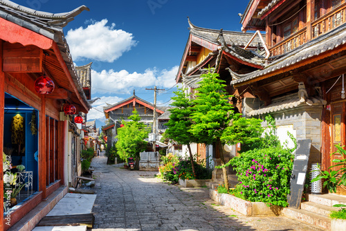 Scenic view of narrow street in the Old Town of Lijiang, China