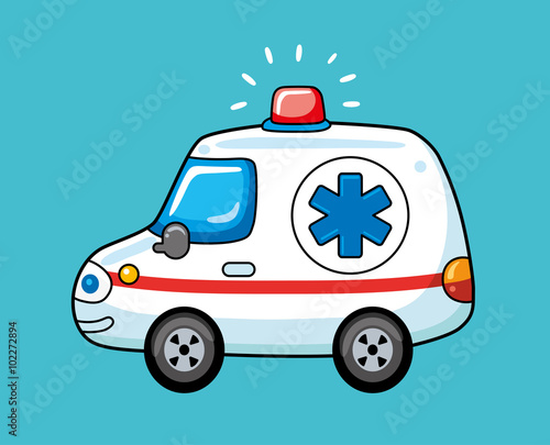 Ambulance car on a blue background.