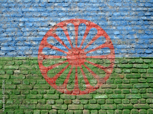 Tableau sur toile Romani flag on old wall