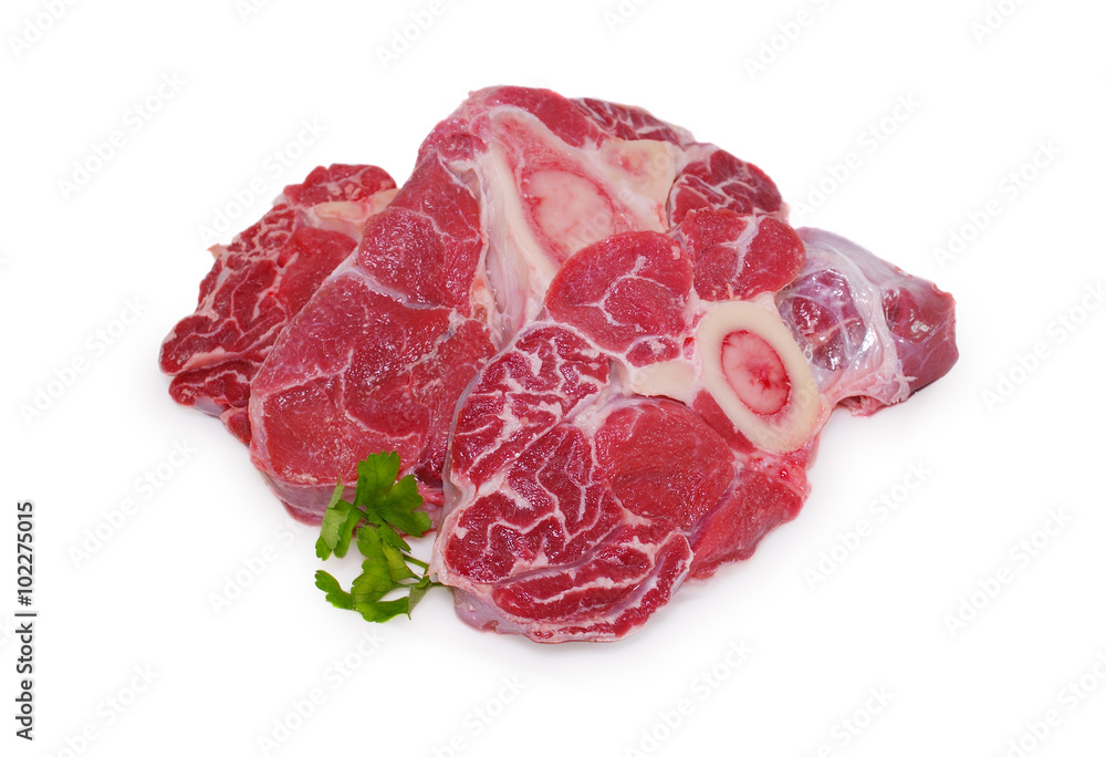 Fresh raw meat. Gammon steak slices isolated on a white background Fresh raw meat. Gammon steak slices isolated on a white background